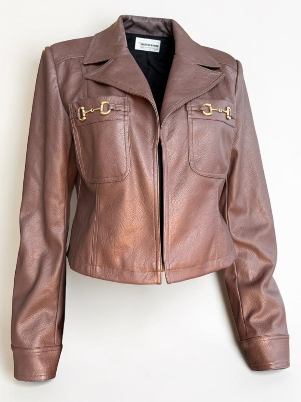 Bagatelle Chocolate Brown Faux Leather Horsebit Jacket Y2K